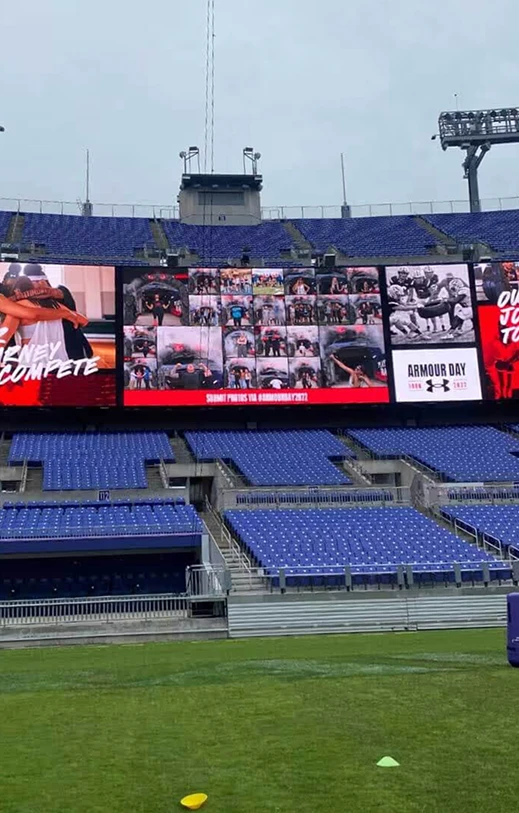 Social Wall on the jumbotron at Baltimore Ravens Stadium for Under Armour